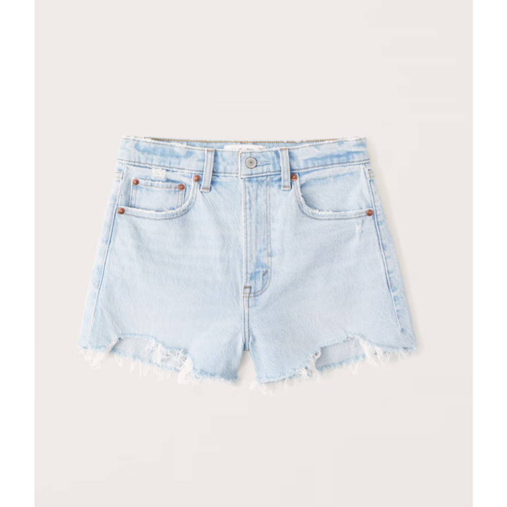 ABERCROMBIE & FITCH Women's The Mom Short Denim High Rise Raw Hem Size 35/20 NWT - Picture 2 of 10